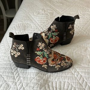 Johnny Was Sammi Suede Floral Embroidered Booties